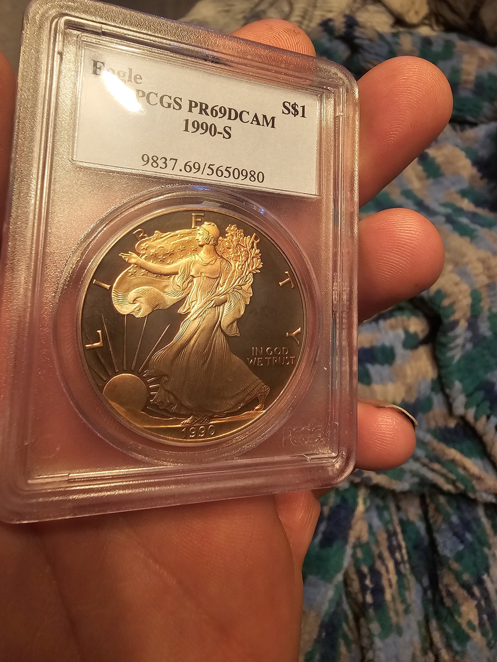 PCGS Graded 1990-S American Silver Eagle Proof PR69DCAM Beautifully Toned!
